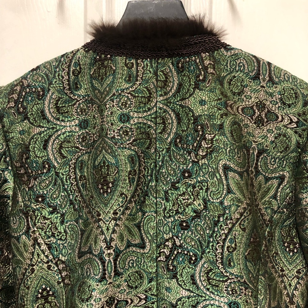 Central Park West Green Paisley Women's Jacket with Brown Trim - Picture 10 of 16